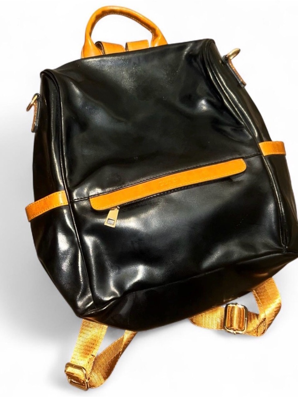 Black and Cognac Faux Leather-Accent Backpack
